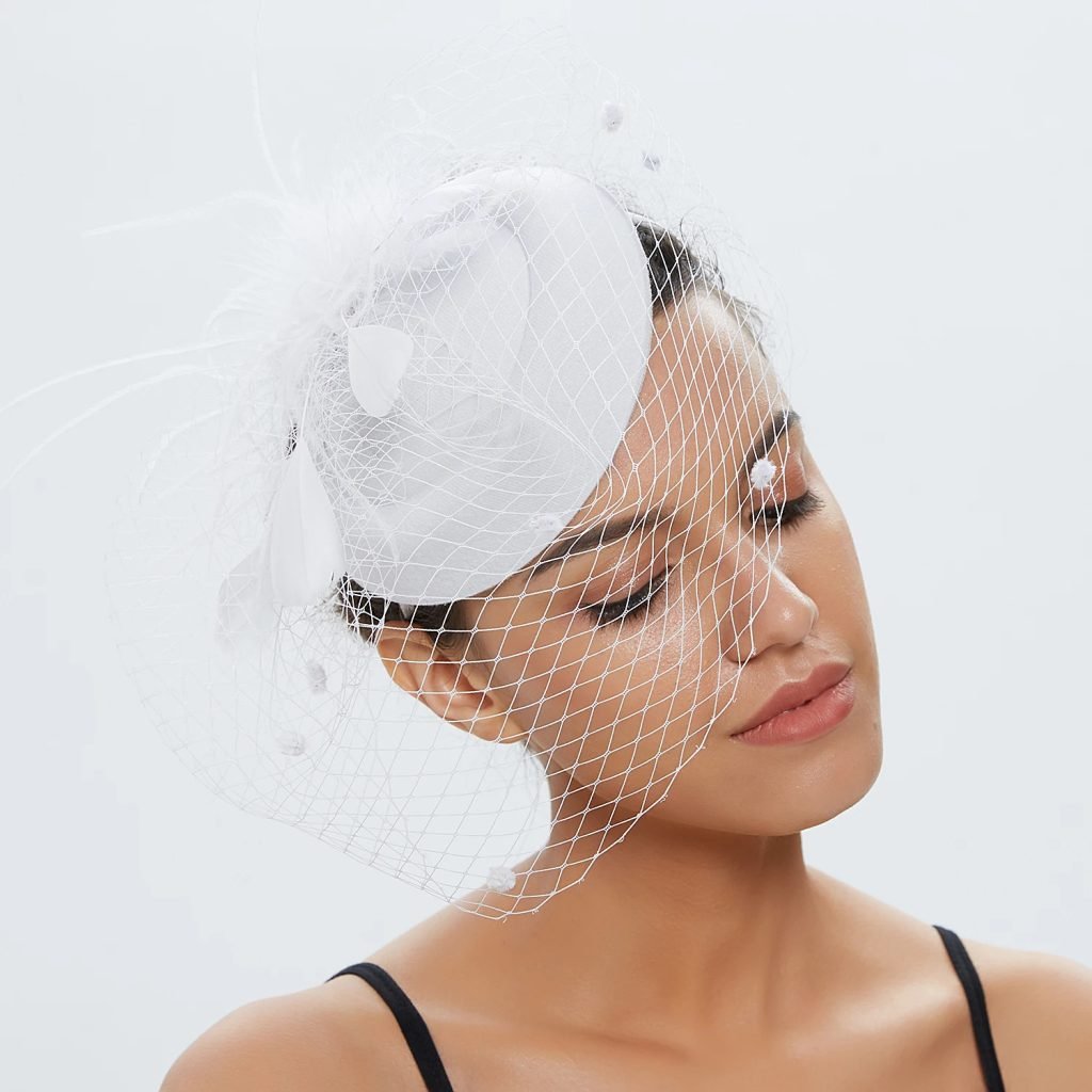 Womens Felt Fascinator Hat Fishnet Veil Small Plush Wave Point Decor Hair Clips Wedding Bridal Cocktail Headwear Fasciantor
