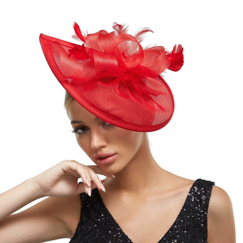 New Charming Fascinators Feather Wedding Drop Mesh Hat Flower Bride Cocktail Tea Party Headwear Women Hat Headban Hair Accessory