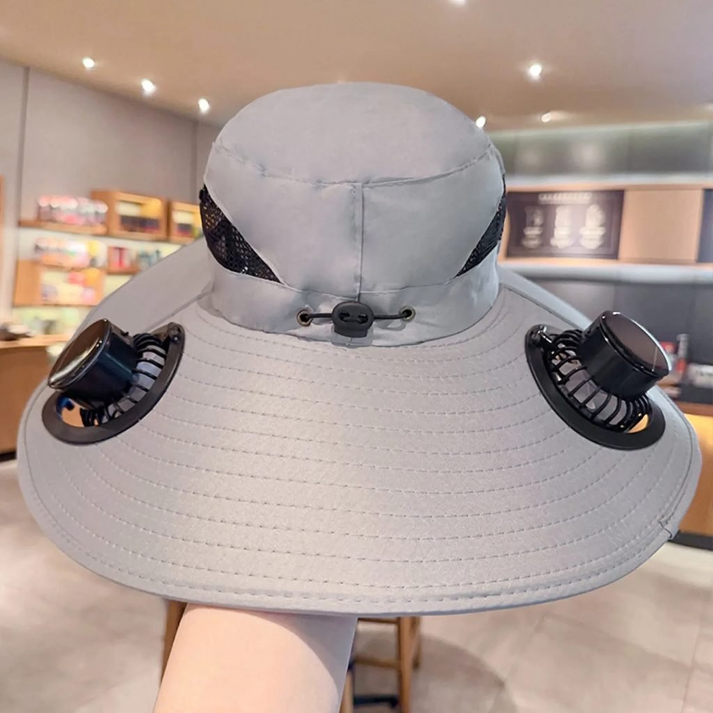 Multi-Function Solar Fan Sun Hat – Waterproof Fishing Hat with Built-In USB Charging & Wide Brim for UV/Heat Protection