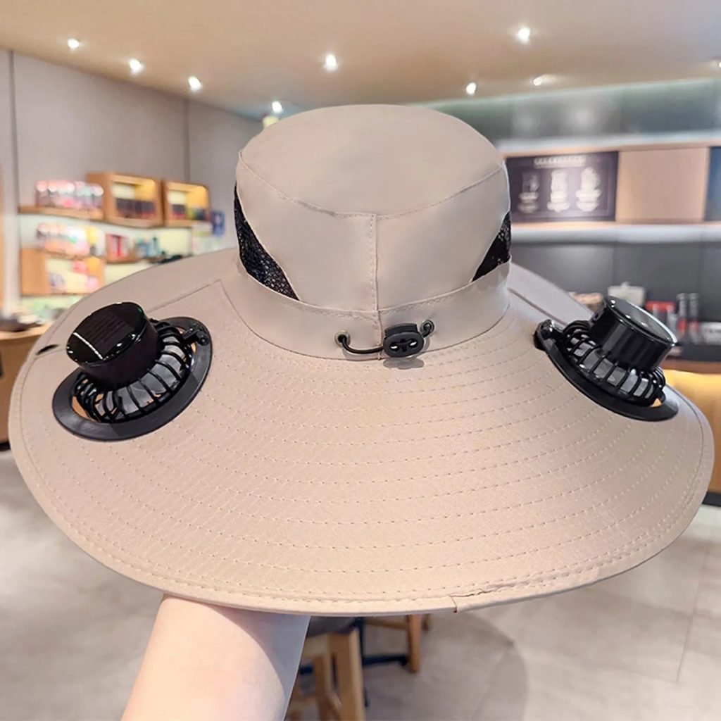 Multi-Function Solar Fan Sun Hat – Waterproof Fishing Hat with Built-In USB Charging & Wide Brim for UV/Heat Protection