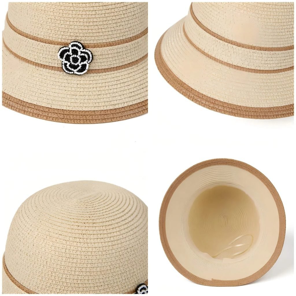 Spring Summer Straw Hat for Women Camellia Luxury Brand Bucket Hat Elegant Floral Elegant Straw Travel Beach Panama  Cap Sun Hat