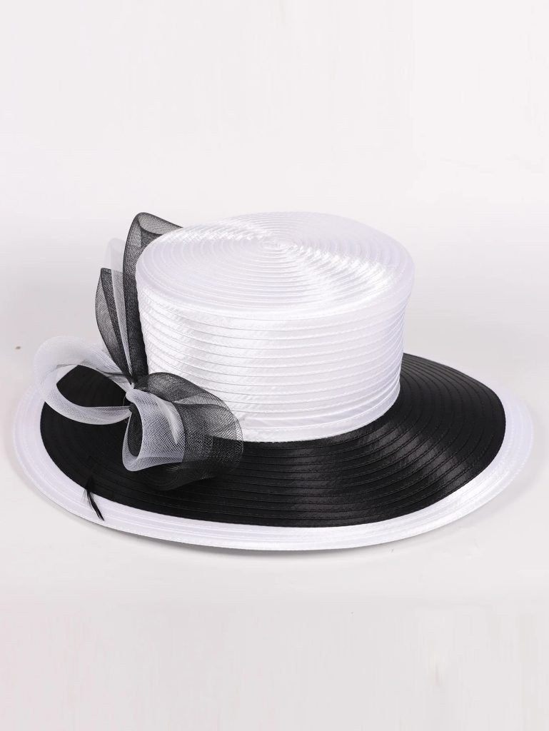 Elegant Derby Bridal Hats 2025 Cloth Strip Bowler Fedora for Church Wedding/Tea Party | Wide Brim Bride Hat with Flat Top Design