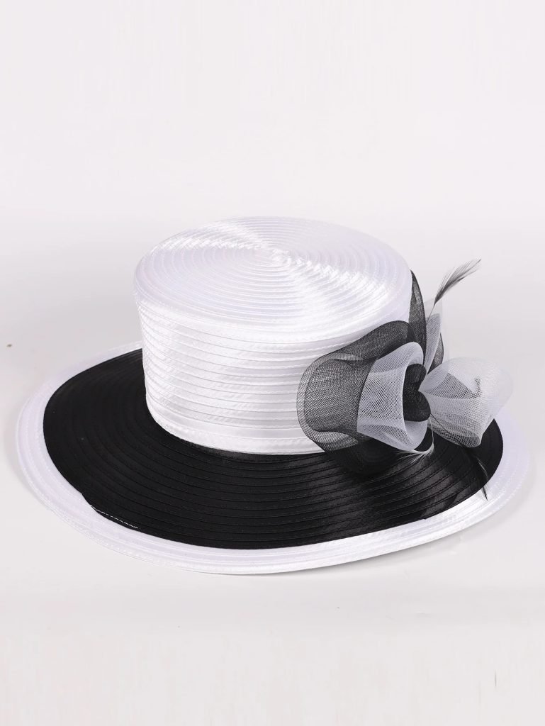 Elegant Derby Bridal Hats 2025 Cloth Strip Bowler Fedora for Church Wedding/Tea Party | Wide Brim Bride Hat with Flat Top Design