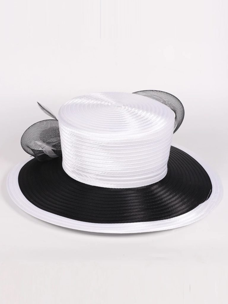 Elegant Derby Bridal Hats 2025 Cloth Strip Bowler Fedora for Church Wedding/Tea Party | Wide Brim Bride Hat with Flat Top Design
