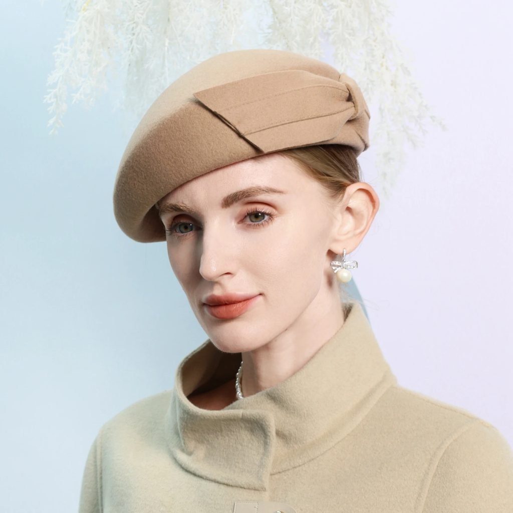 FS Green Camel Women Luxury Fascinator Hat Elegant Lady French Wool Berets Retro Pillbox Hats Felt Fedora Chapeau Femme 2025