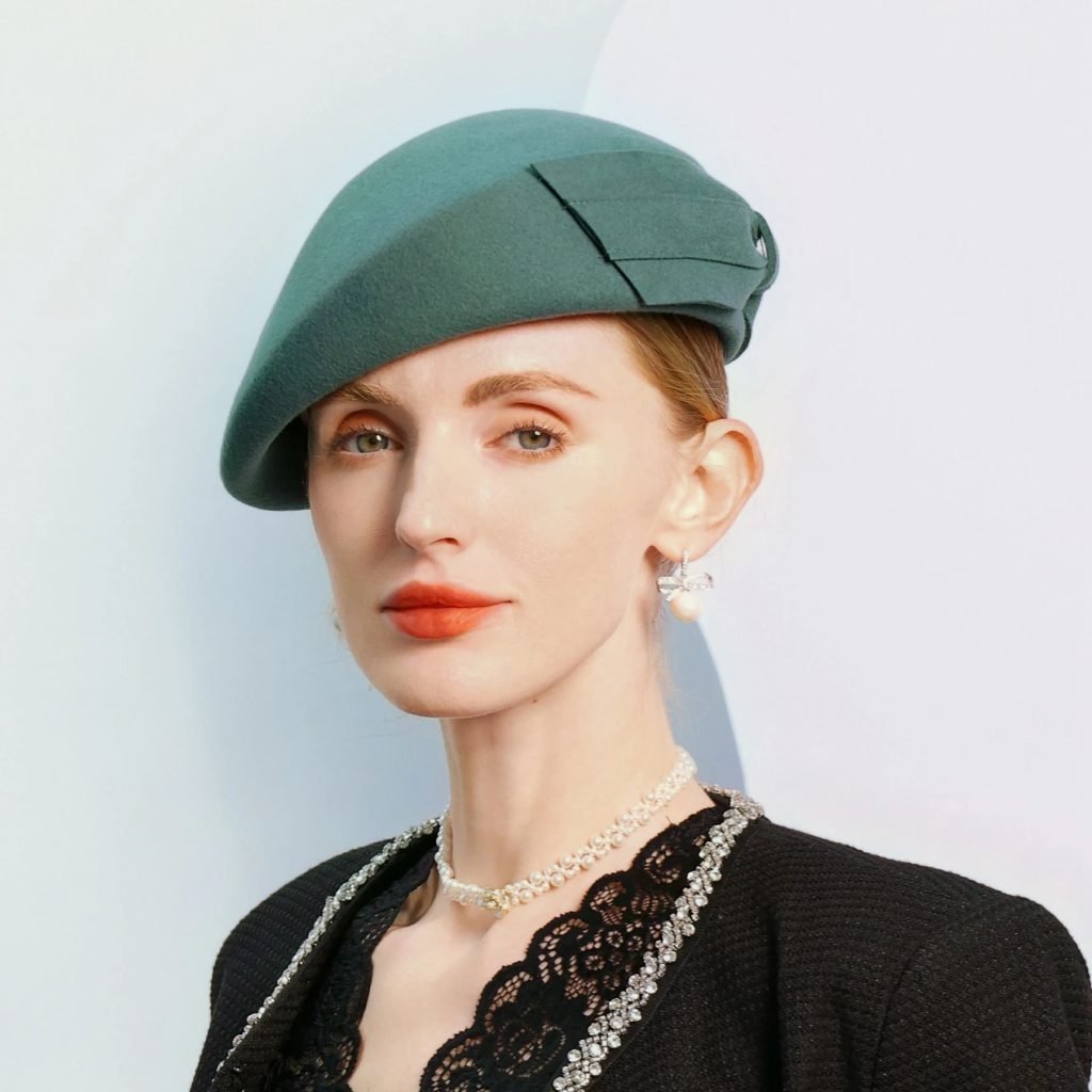 FS Green Camel Women Luxury Fascinator Hat Elegant Lady French Wool Berets Retro Pillbox Hats Felt Fedora Chapeau Femme 2025