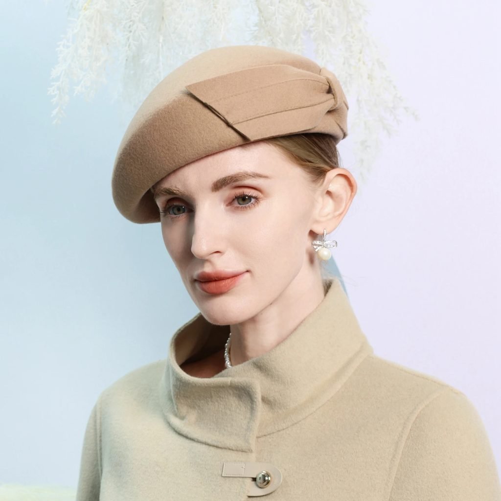 FS Green Camel Women Luxury Fascinator Hat Elegant Lady French Wool Berets Retro Pillbox Hats Felt Fedora Chapeau Femme 2025