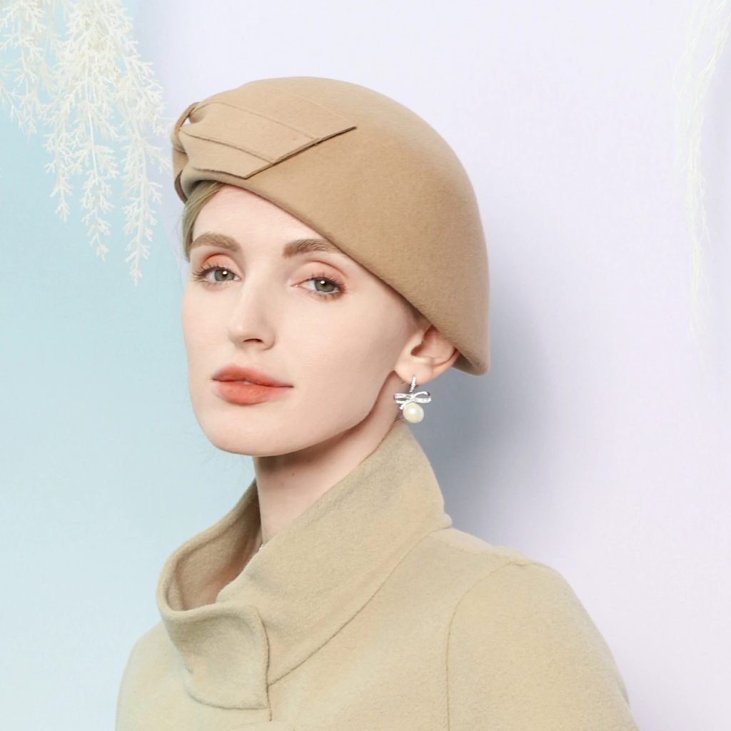 FS Green Camel Women Luxury Fascinator Hat Elegant Lady French Wool Berets Retro Pillbox Hats Felt Fedora Chapeau Femme 2025
