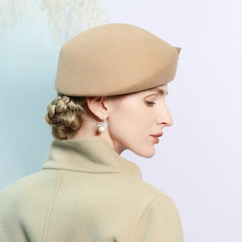 FS Green Camel Women Luxury Fascinator Hat Elegant Lady French Wool Berets Retro Pillbox Hats Felt Fedora Chapeau Femme 2025