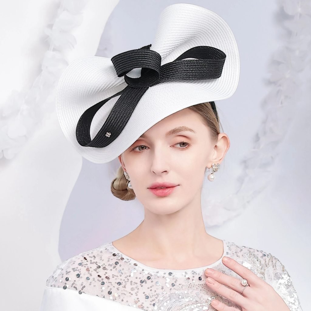 FS Summer Straw Fascinators Hats With Bowknot Black White Church Hat For Women Elegant Tea Party Wedding Cap Chapeau Femme 2025