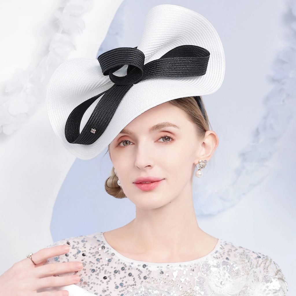 FS Summer Straw Fascinators Hats With Bowknot Black White Church Hat For Women Elegant Tea Party Wedding Cap Chapeau Femme 2025