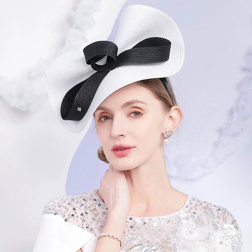FS Summer Straw Fascinators Hats With Bowknot Black White Church Hat For Women Elegant Tea Party Wedding Cap Chapeau Femme 2025