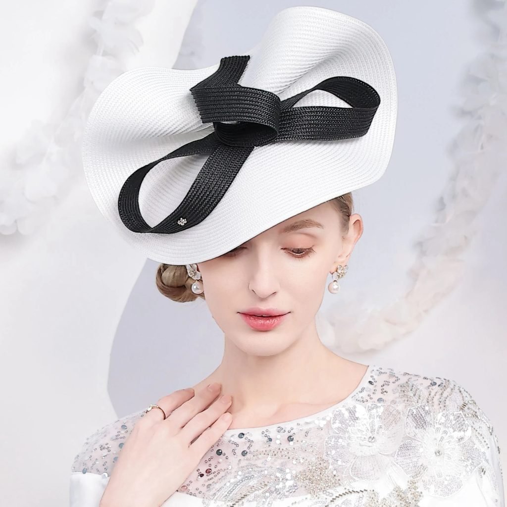 FS Summer Straw Fascinators Hats With Bowknot Black White Church Hat For Women Elegant Tea Party Wedding Cap Chapeau Femme 2025
