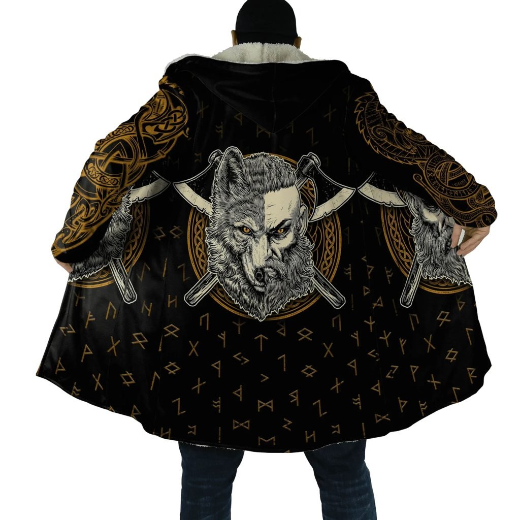 Winter Fashion Mens cloak Norse Odin Raven Tattoo 3D Printed Thick Fleece Hooded Coat Unisex Casual Warm Cape coat DP23
