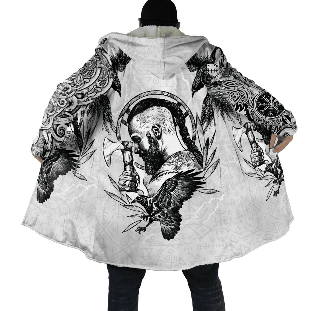 Winter Fashion Mens cloak Norse Odin Raven Tattoo 3D Printed Thick Fleece Hooded Coat Unisex Casual Warm Cape coat DP23
