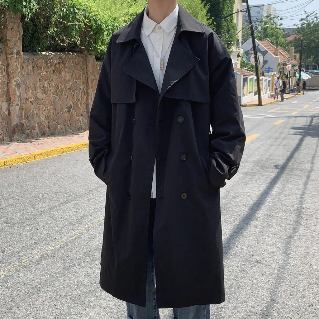 Autumn trench coat mens Korean style Male Streetwear Windbreaker Trenchcoat Men Solid  coats for men Casual Loose Long Overcoat