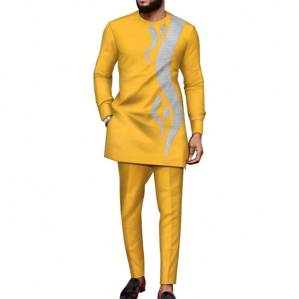 2024 New In Kaftan African Style Suits for Men 2 Piece Set Embroidered Shirts and Pants Traditional Luxury Suits for Men