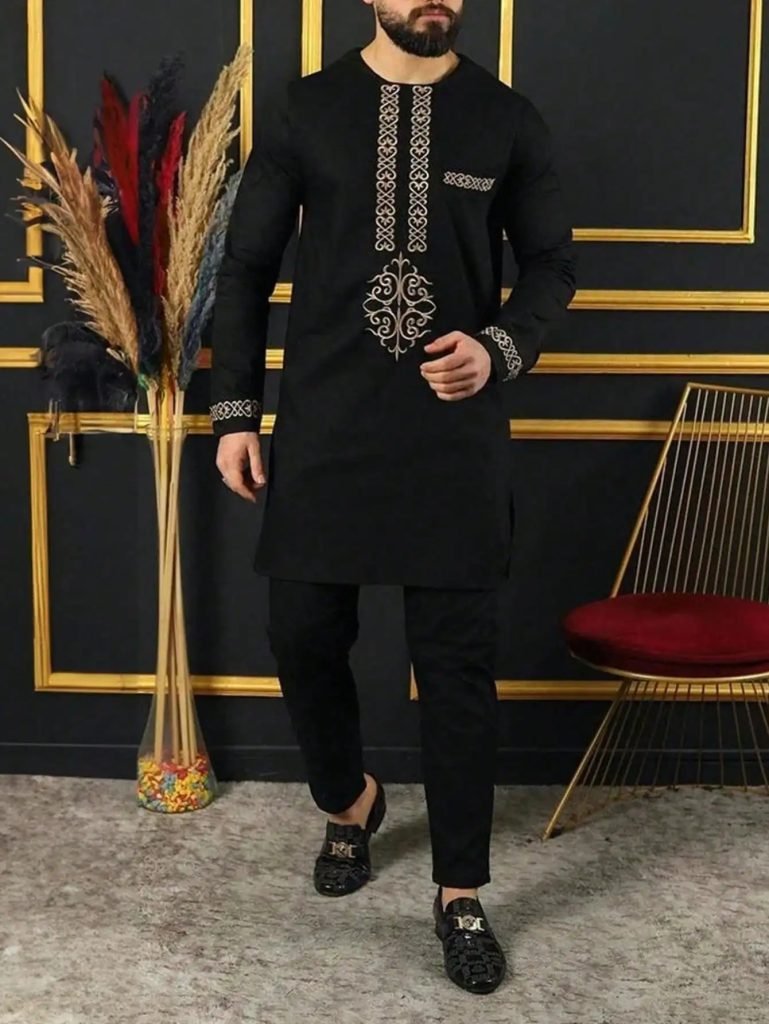 2024 New In Kaftan African Style Suits for Men 2 Piece Set Embroidered Shirts and Pants Traditional Luxury Suits for Men