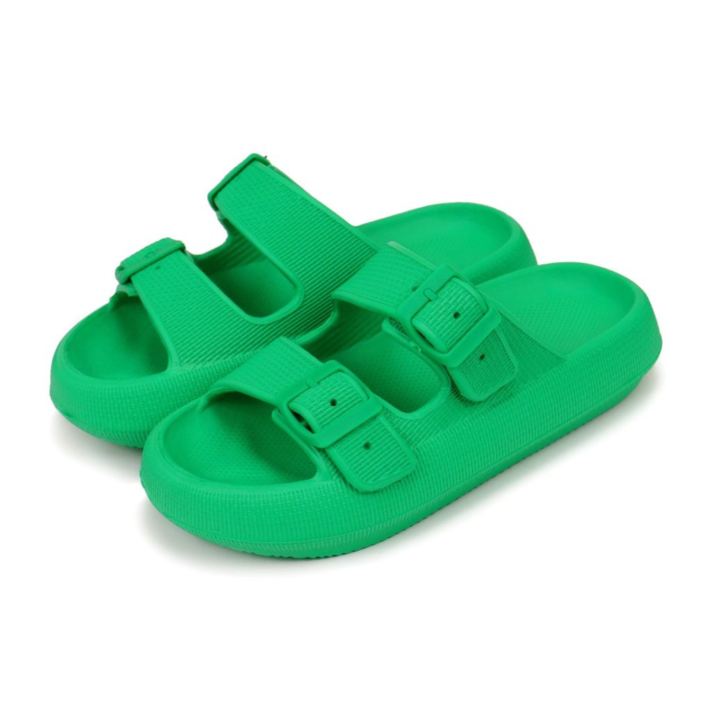 Couple Anti-Slip Slides with Double Buckle round Toe Home Slippers for Women Outdoor Wear Comfortable Matching Slippers
