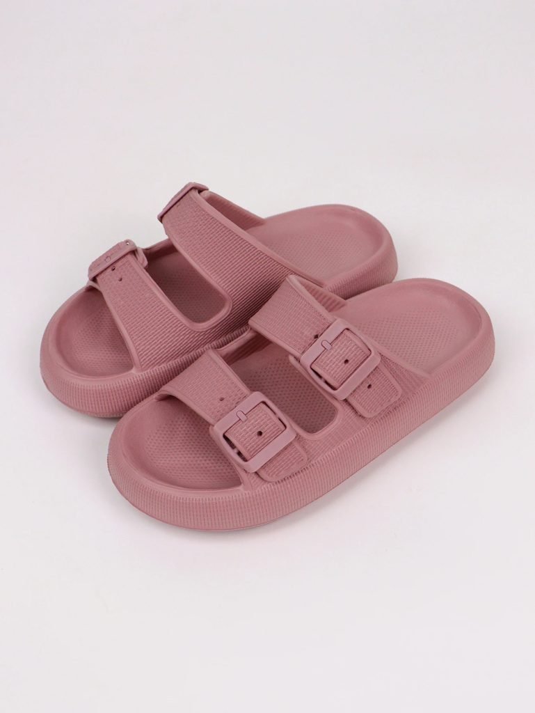 Couple Anti-Slip Slides with Double Buckle round Toe Home Slippers for Women Outdoor Wear Comfortable Matching Slippers
