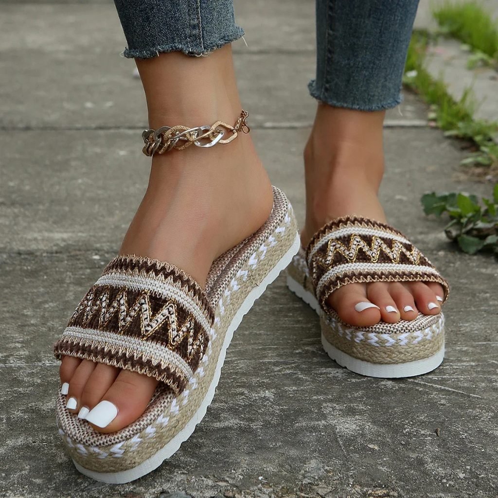 Weave Women's Slippers Platform Summer Shoes for Women 2023 New Beach Casual Heeled Sandals Bohemian Handmade Ladies Espadrilles