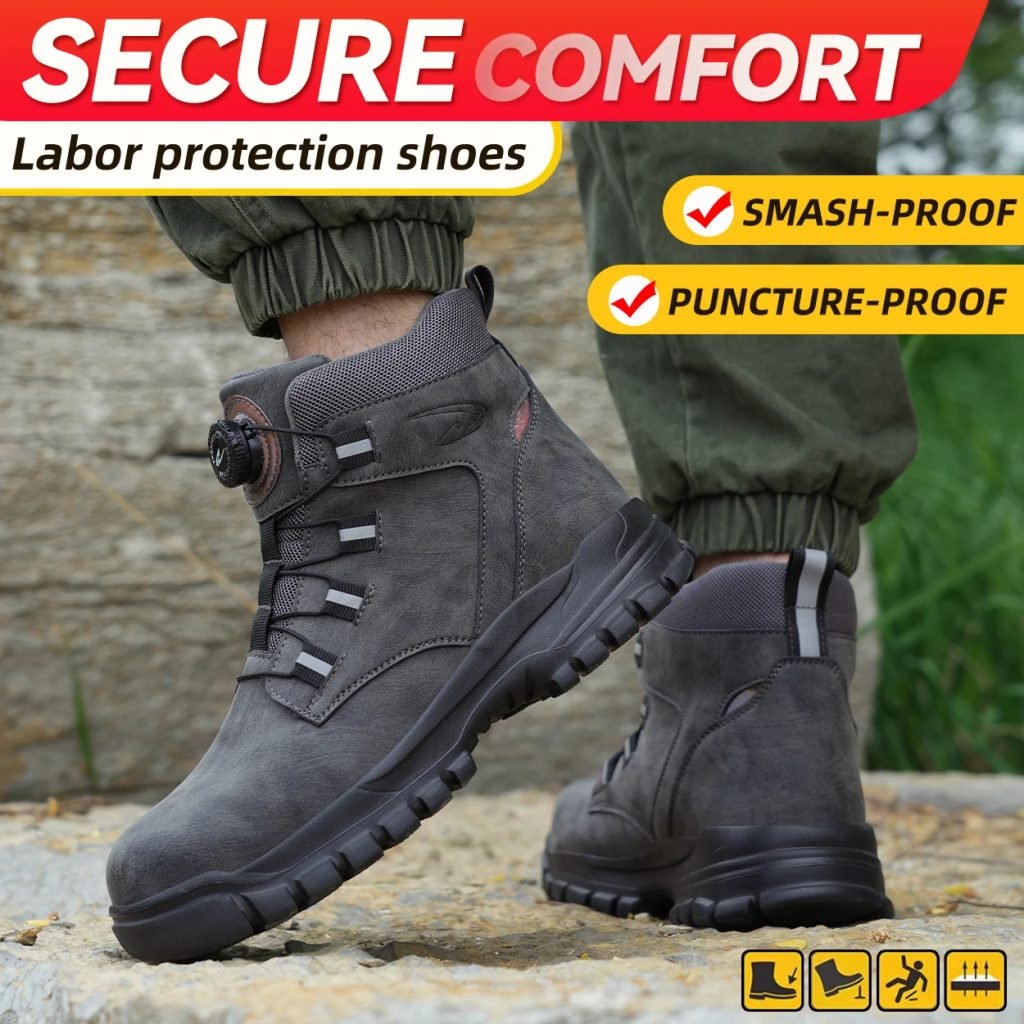 Rotating Button Work Shoes for Men Anti Puncture Work Sneakers Waterproof Work Safety Shoes Non Slip Steel Toe Tactical Boots