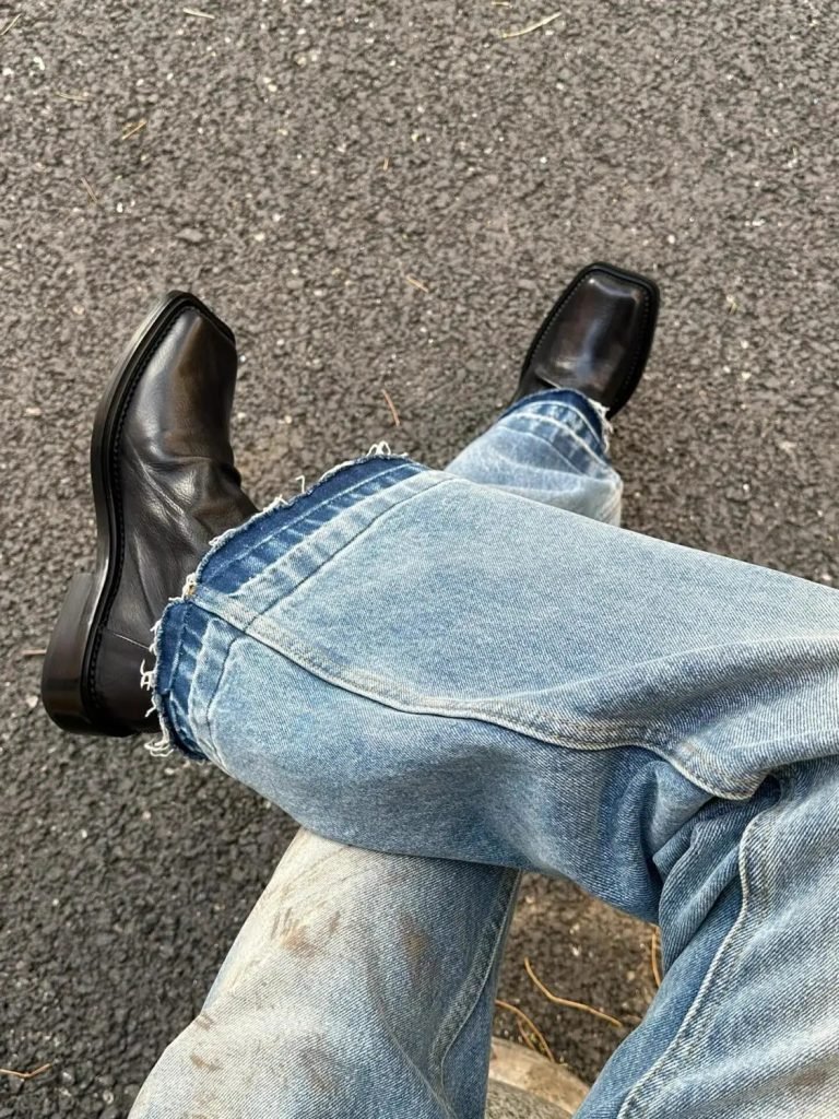 After The Zipper Explosion Helps Square Head Trendy Men's Leather Casual British Style Platform Chelsea Boots