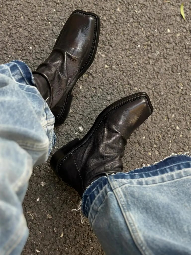 After The Zipper Explosion Helps Square Head Trendy Men's Leather Casual British Style Platform Chelsea Boots