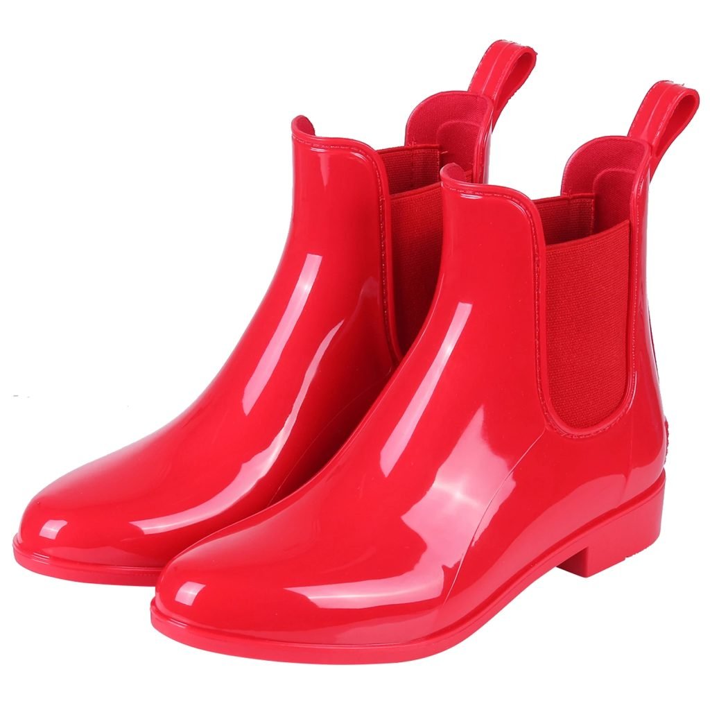 Litfun Women Chelsea Rain Boots Shiny Ankle Boots Waterproof Upper Toe Elastic Band Low Sole Fashion Non-slip Comfortable Boots
