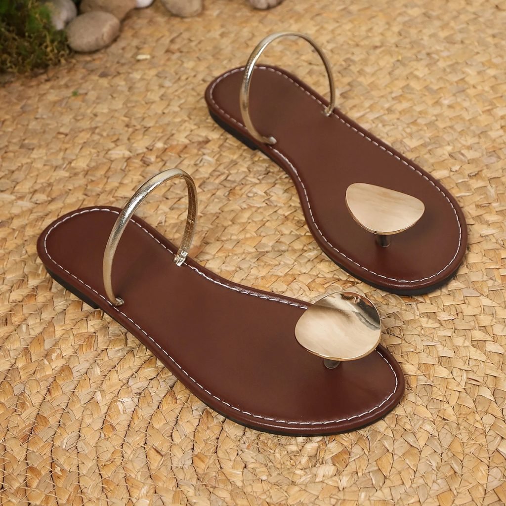 Premium dark brown slippers, elegant slip-on outdoor thong slippers