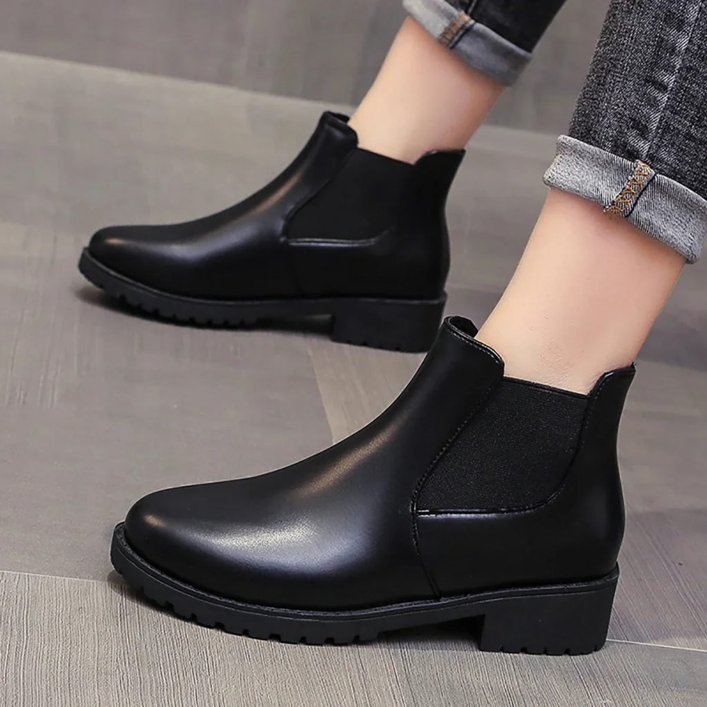 Women Boots Chunky Heel Platform British Style Thick Sole Increase Height Casual Chelsea Boots For Autumn And Winter Casual Wear