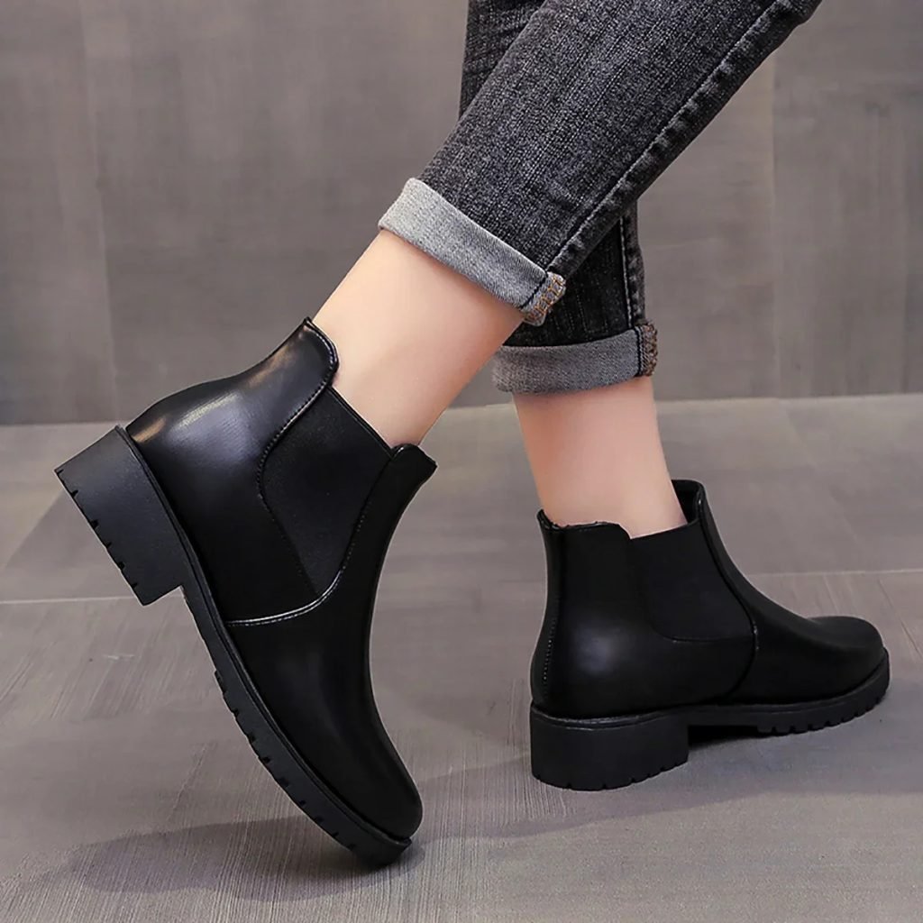 Women Boots Chunky Heel Platform British Style Thick Sole Increase Height Casual Chelsea Boots For Autumn And Winter Casual Wear