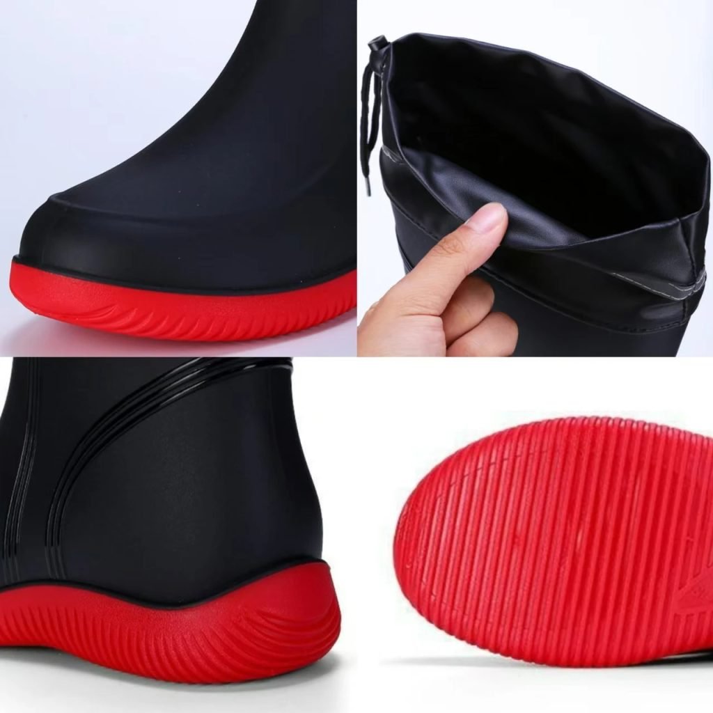 Men's Rain Boots Waterproof Mid Calf Boots Non-slip Rainproof Work Boots Outdoor Water Shoes Soft Drawstring Rubber Boot Botas