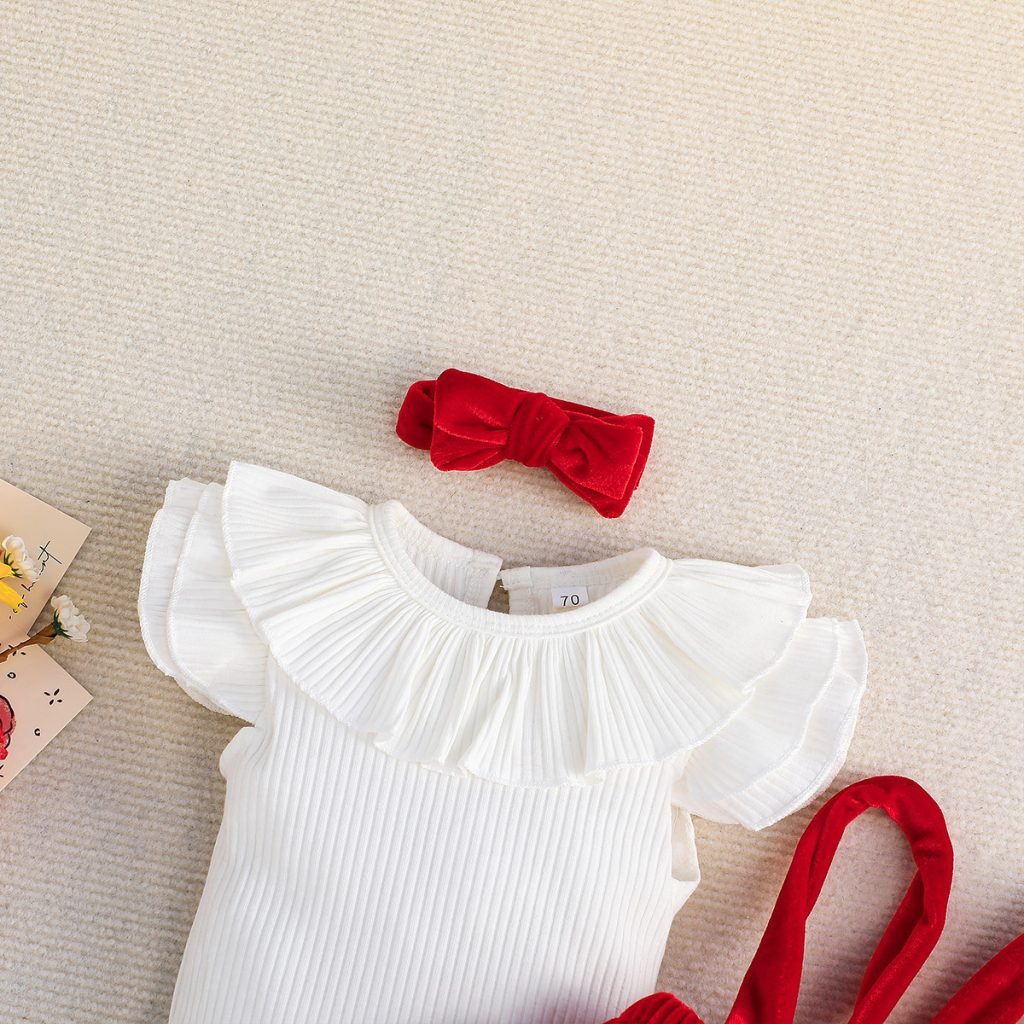 Baby Cute Flounced Sleeve Romper Set Three-piece Set