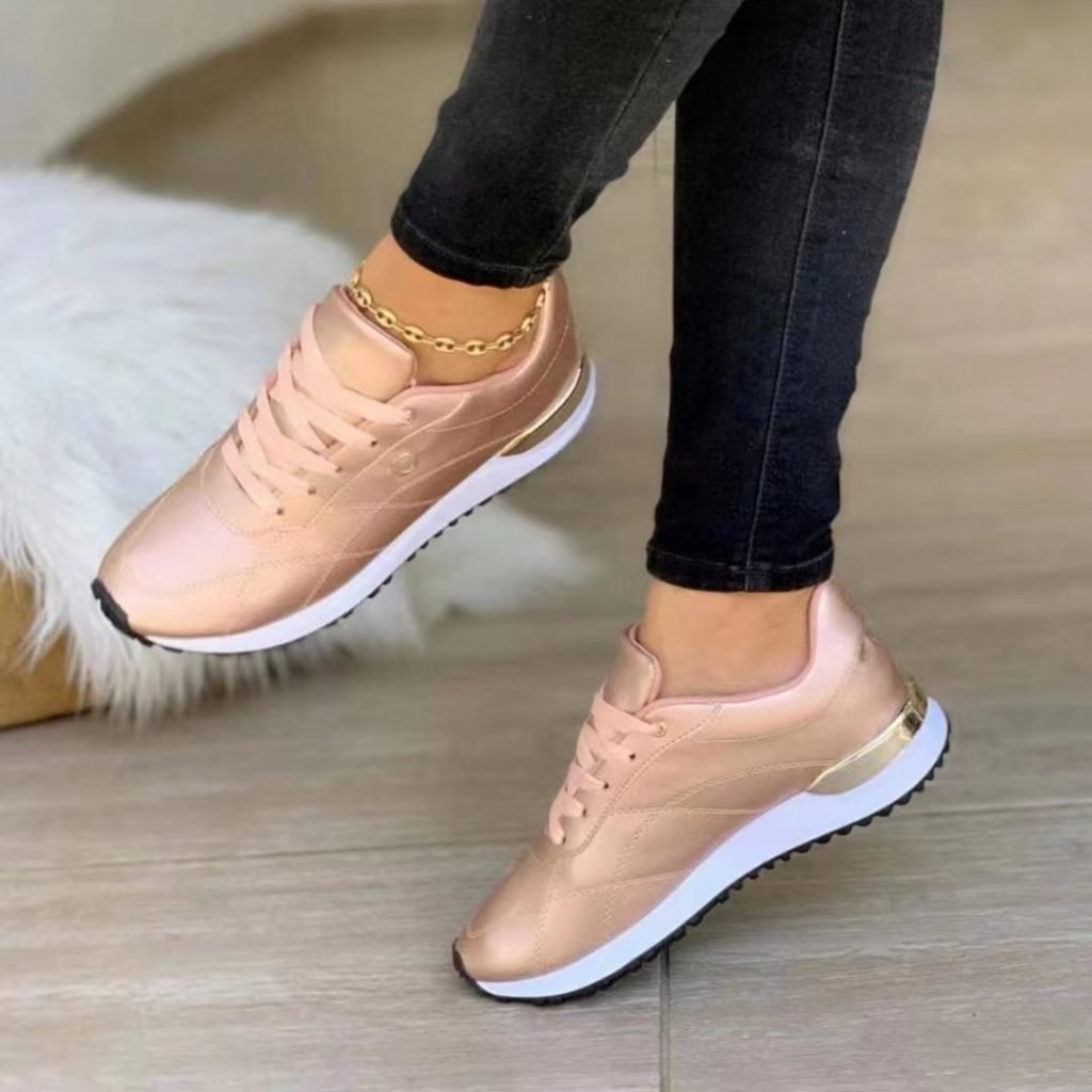 Women’s Thick-soled Round Toe Lace-up Simple And Comfortable Sports Shoes