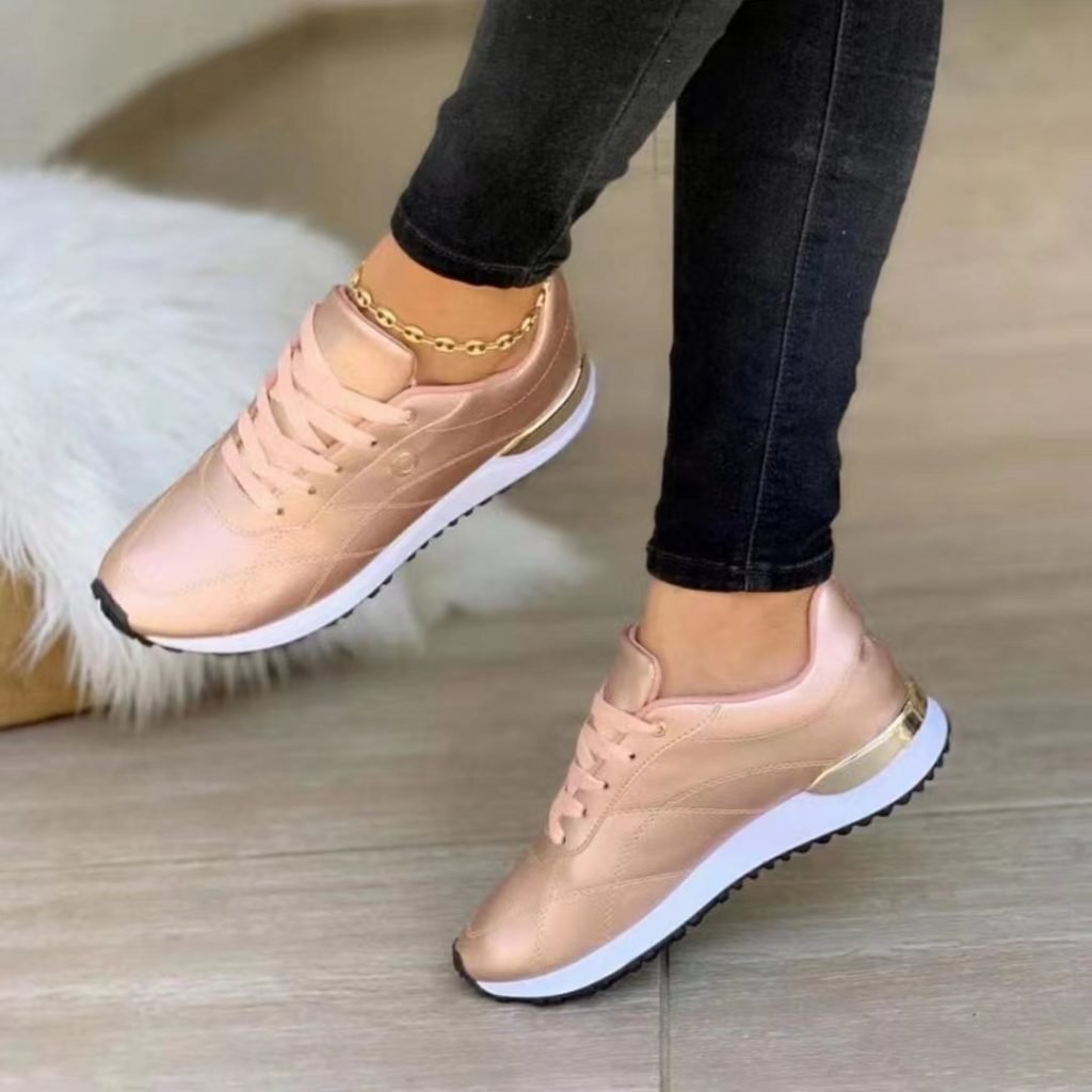 Women’s Thick-soled Round Toe Lace-up Simple And Comfortable Sports Shoes