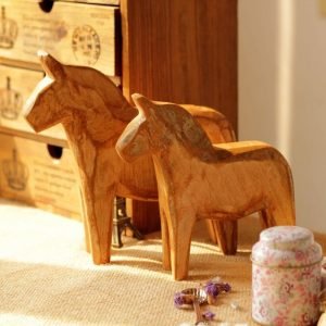 Minimalist Wooden Horse Furnishings Solid Wood Carving Home Restaurant Decorations Entrance Decoration Wooden Craftwork