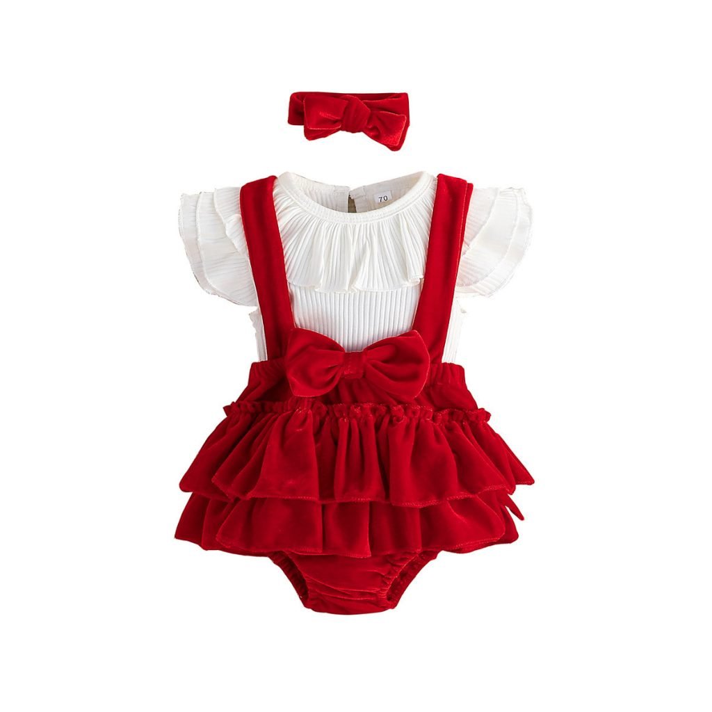 Baby Cute Flounced Sleeve Romper Set Three-piece Set