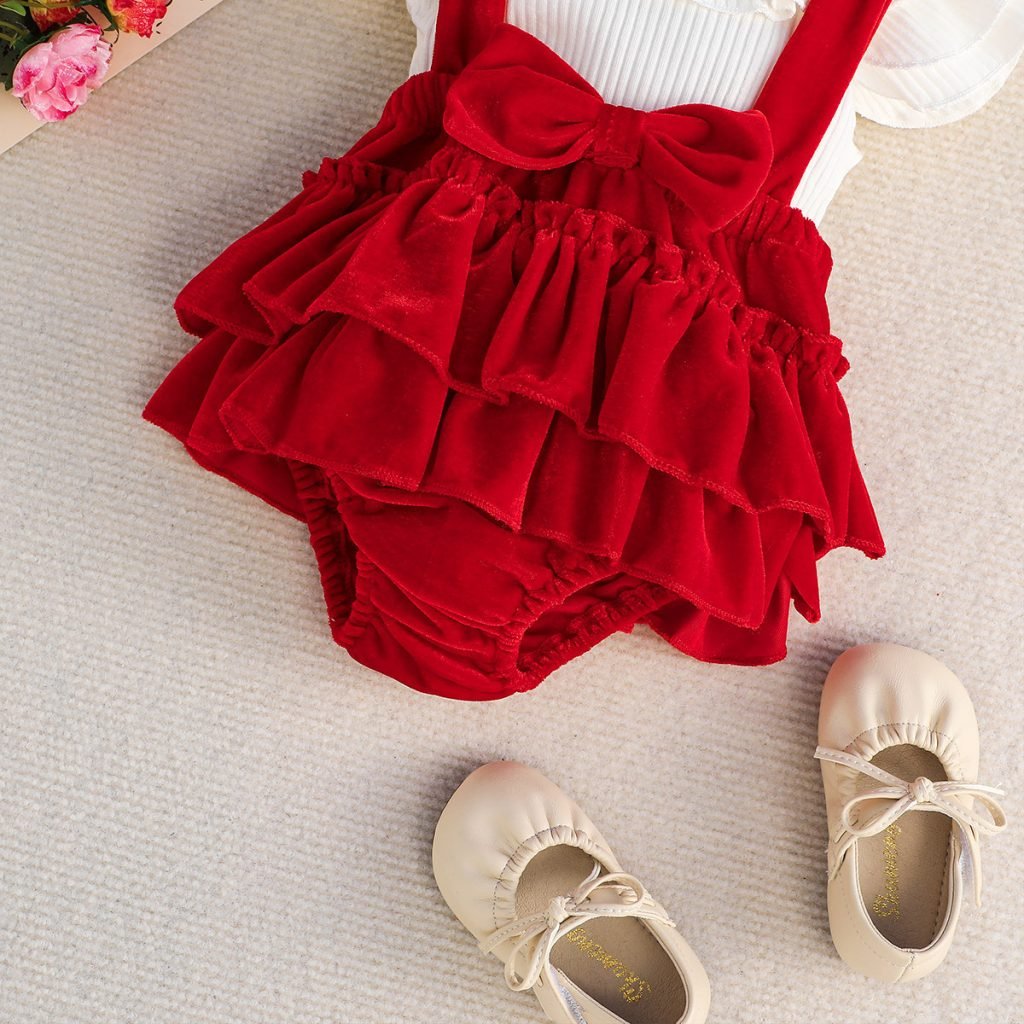 Baby Cute Flounced Sleeve Romper Set Three-piece Set