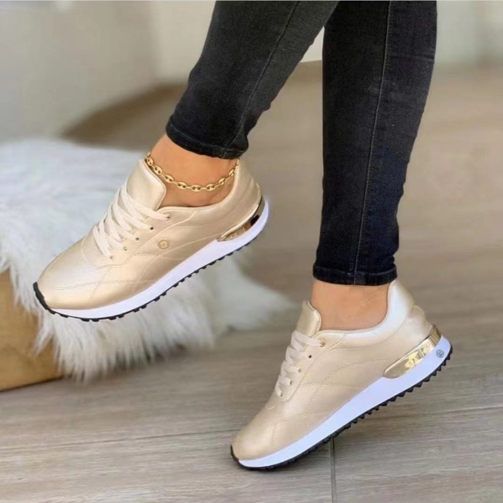 Women’s Thick-soled Round Toe Lace-up Simple And Comfortable Sports Shoes