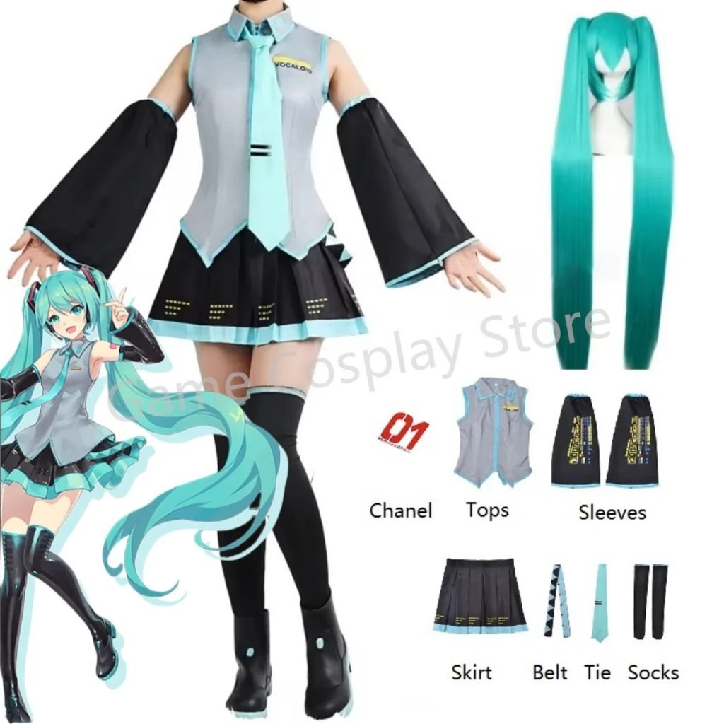 Figuras de Anime, ropa de actuación, disfraz de Miku, falda JK, peluca, accesorios para Halloween, carnaval, fiesta, Comic Con