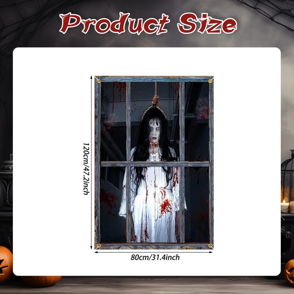Decoraciones de cubierta de ventana de Halloween, adhesivos de tela aterradora, póster de cortina de silueta de puerta espeluznante para decoración de fiesta interior y exterior