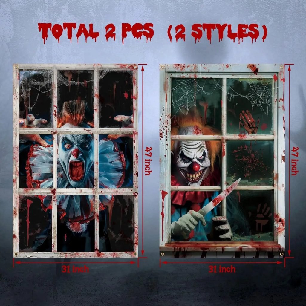 2 uds. Cortina de Halloween aterradora, silueta de ventana de Halloween, decoración de sangre, cubierta de ventana de Halloween, póster de ventana de terror
