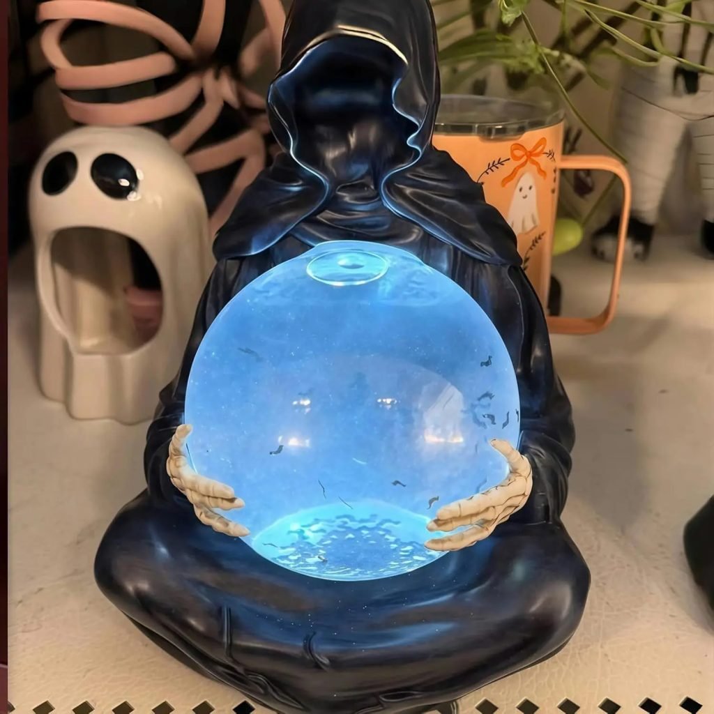 Bola de cristal de la muerte de Dios, luces góticas de movimiento líquido, brillo de agua, luz LED, globo de agua Grim Reaper, decoración del hogar de Halloween