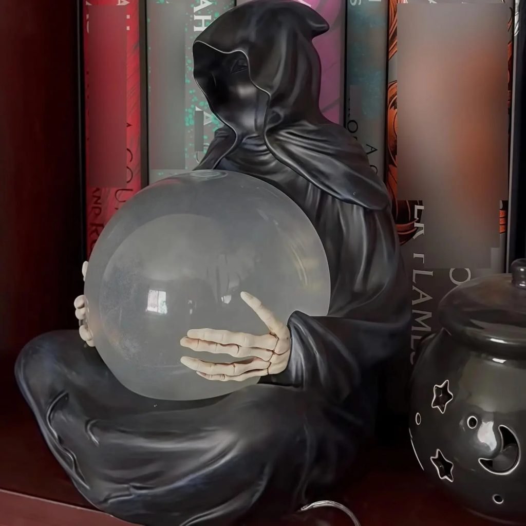 Bola de cristal de la muerte de Dios, luces góticas de movimiento líquido, brillo de agua, luz LED, globo de agua Grim Reaper, decoración del hogar de Halloween