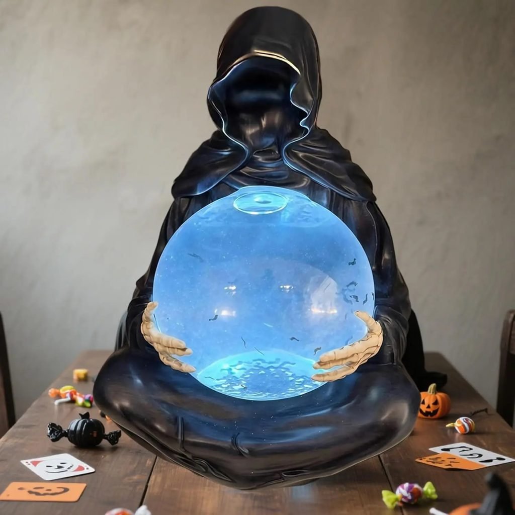 Bola de cristal de la muerte de Dios, luces góticas de movimiento líquido, brillo de agua, luz LED, globo de agua Grim Reaper, decoración del hogar de Halloween