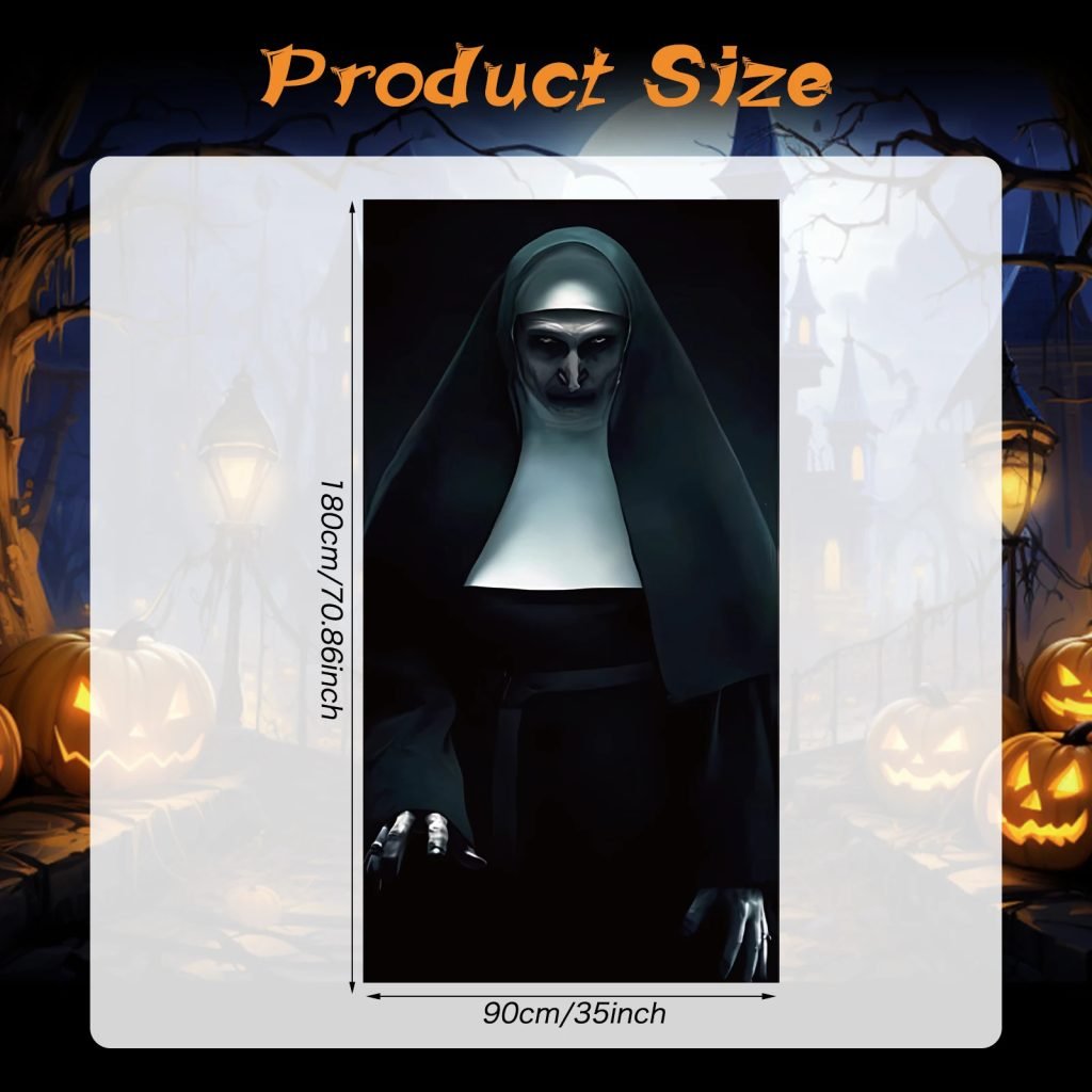 Cubierta de puerta de monja de Halloween, pancarta de puerta de fantasma de terror, decoración de cubierta de puerta de Halloween, suministro de decoración de fiesta en casa aterrador de Terror