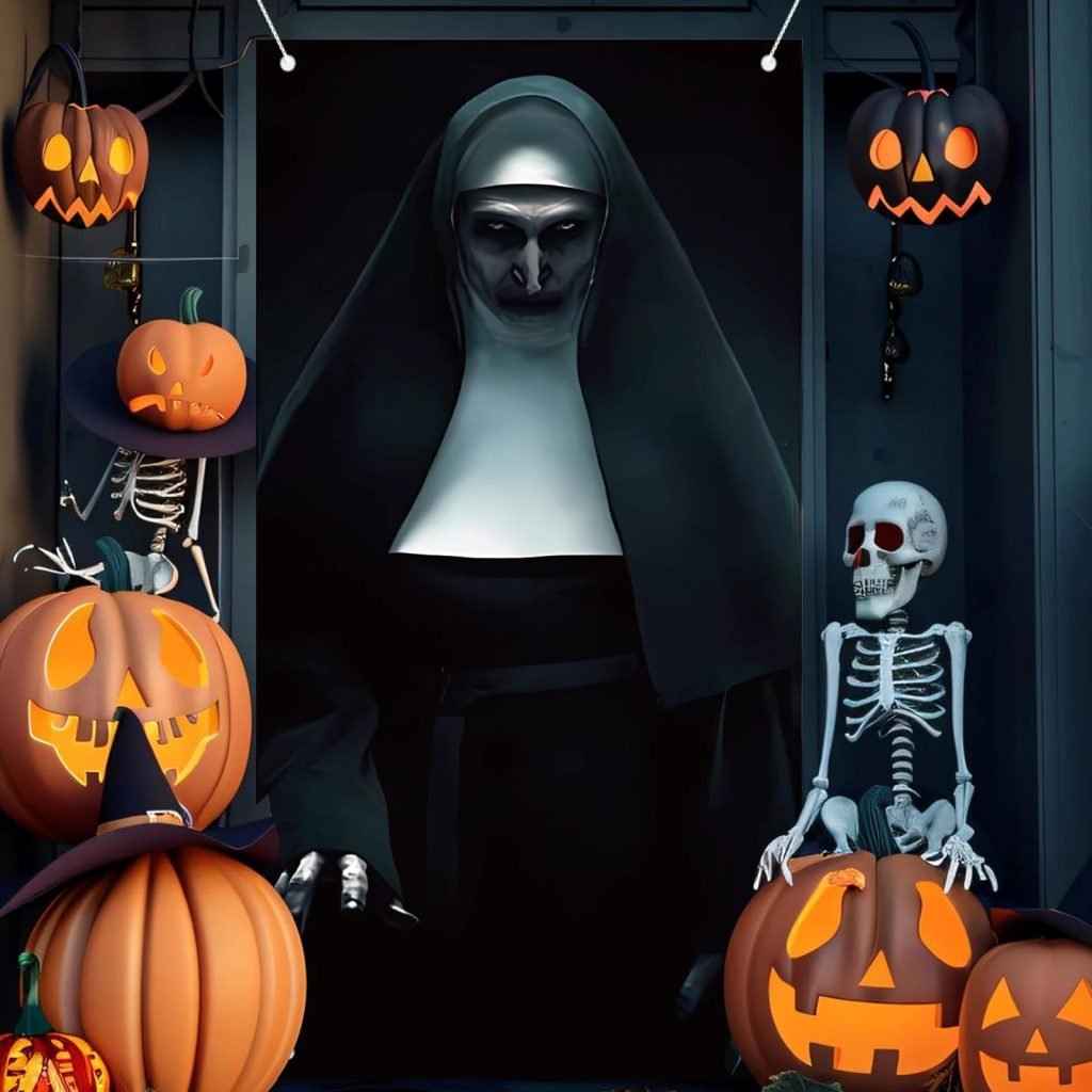 Cubierta de puerta de monja de Halloween, pancarta de puerta de fantasma de terror, decoración de cubierta de puerta de Halloween, suministro de decoración de fiesta en casa aterrador de Terror
