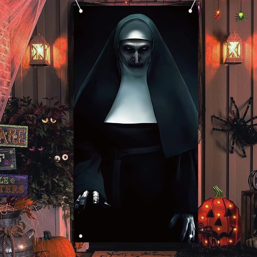 Cubierta de puerta de monja de Halloween, pancarta de puerta de fantasma de terror, decoración de cubierta de puerta de Halloween, suministro de decoración de fiesta en casa aterrador de Terror