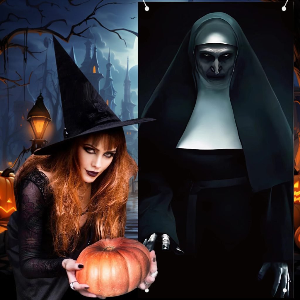 Cubierta de puerta de monja de Halloween, pancarta de puerta de fantasma de terror, decoración de cubierta de puerta de Halloween, suministro de decoración de fiesta en casa aterrador de Terror